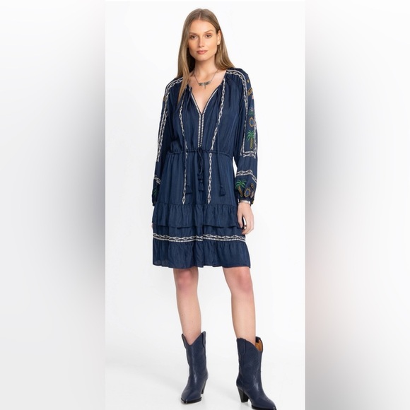 Johnny Was Dresses & Skirts - Johnny Was Lexie Tiered Mini Dress Navy Embroidered Petite Small NWT $350